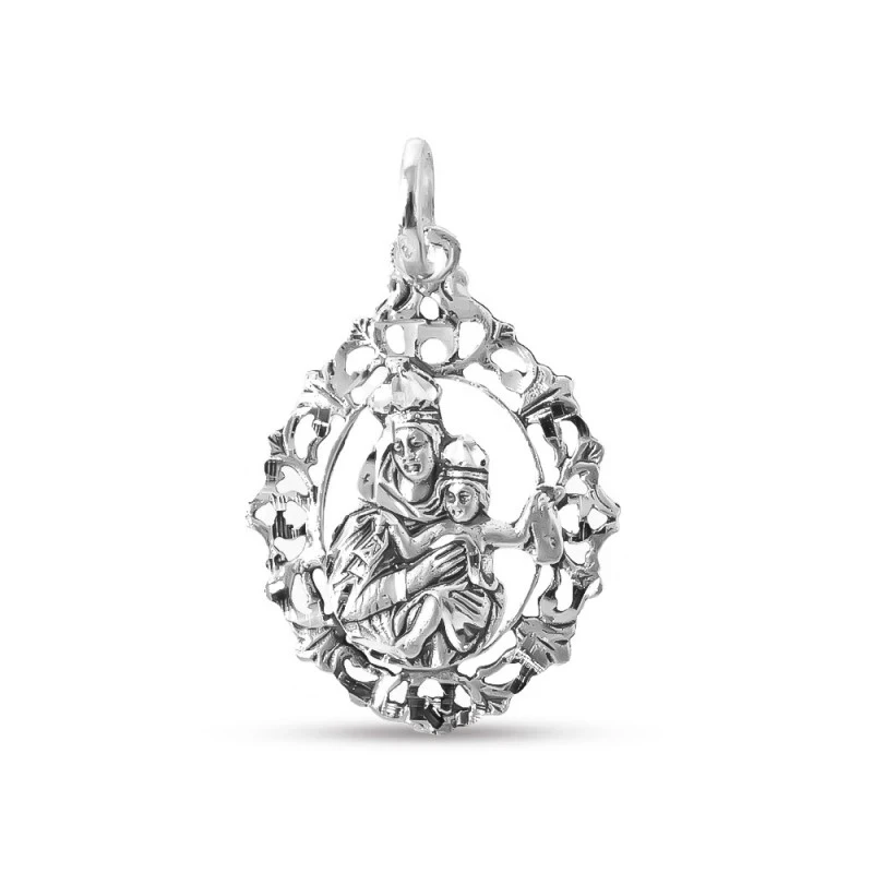 Virgen del Carmen Medalla Plata Ley 925m maciza 30 mm. ovalada cerco