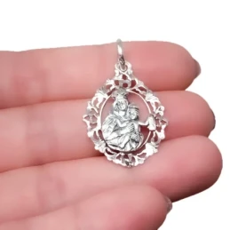 Virgen del Carmen Medalla Plata Ley 925m maciza 30 mm. ovalada cerco