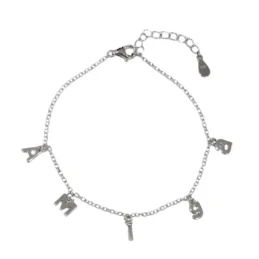Pulsera Plata Ley 925m mujer 17 cm. letras AMIGA 5 mm. colgantes comb