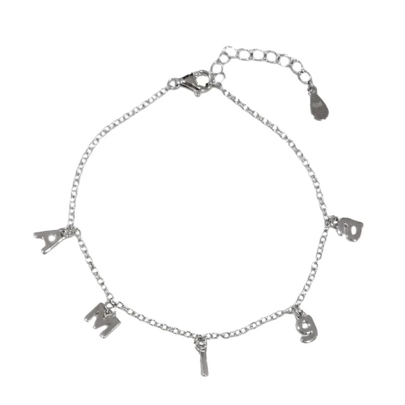 Pulsera Plata Ley 925m mujer 17 cm. letras AMIGA 5 mm. colgantes comb