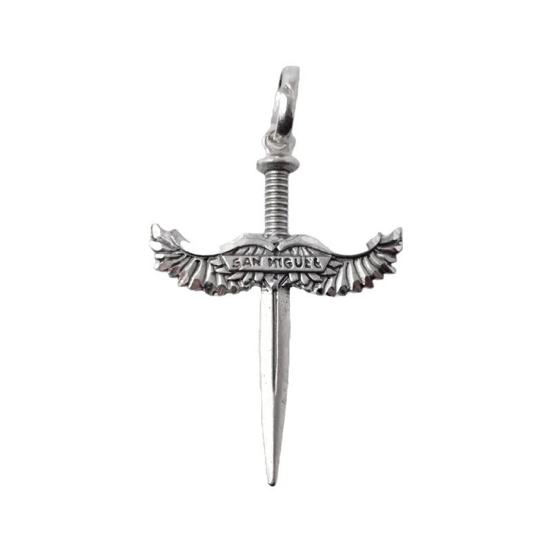 San Miguel Alas Colgante Plata Ley 925m unisex 38 mm. espada macizo