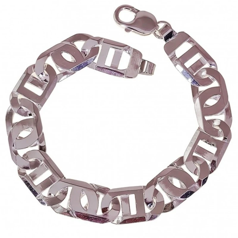 Pulsera Plata Ley 925m hombre 23.5 cm. eslabones grandes ancho 13 mm.