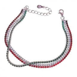 Pulsera Plata Ley 925m mujer 16 cm. triple cadena circonitas colores
