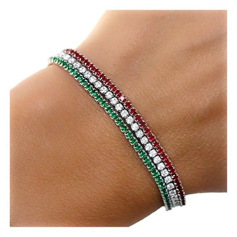 Pulsera Plata Ley 925m mujer 16 cm. triple cadena circonitas colores