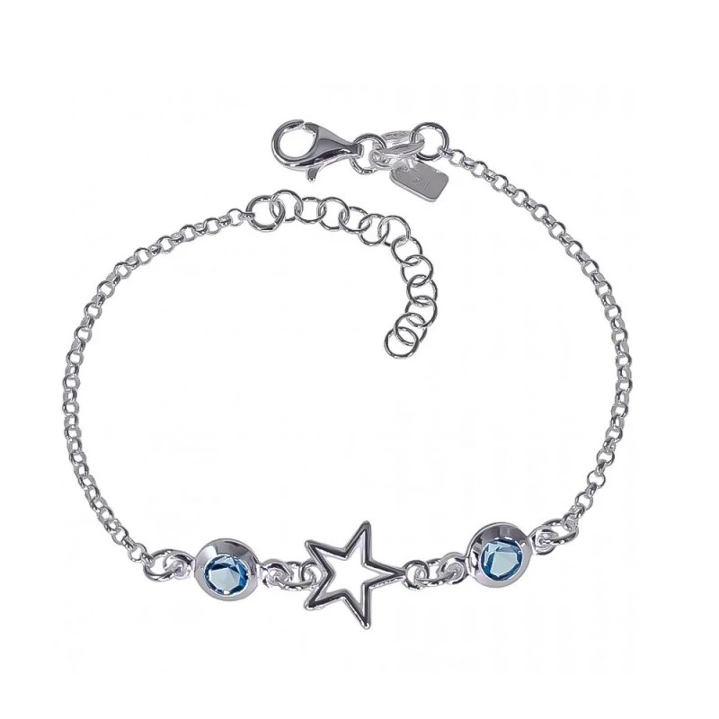 Pulsera Plata Ley 925m cadena rolo 15 cm. estrella 10 mm. calada circ