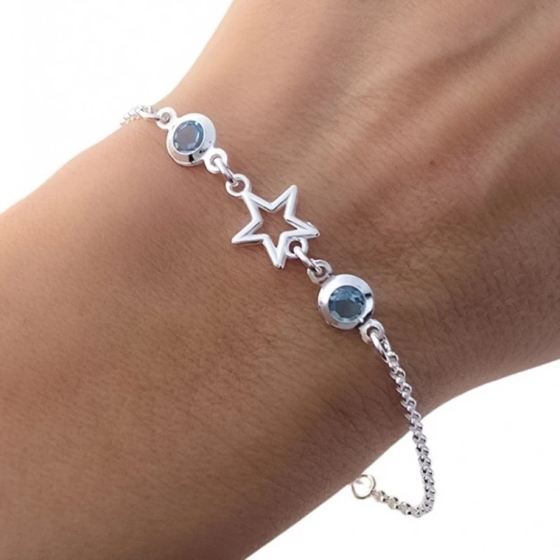 Pulsera Plata Ley 925m cadena rolo 15 cm. estrella 10 mm. calada circ