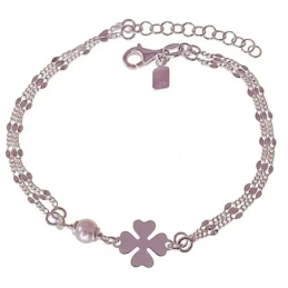 Pulsera Plata Ley 925m mujer 17 cm. cadena doble trébol 10 mm. combin