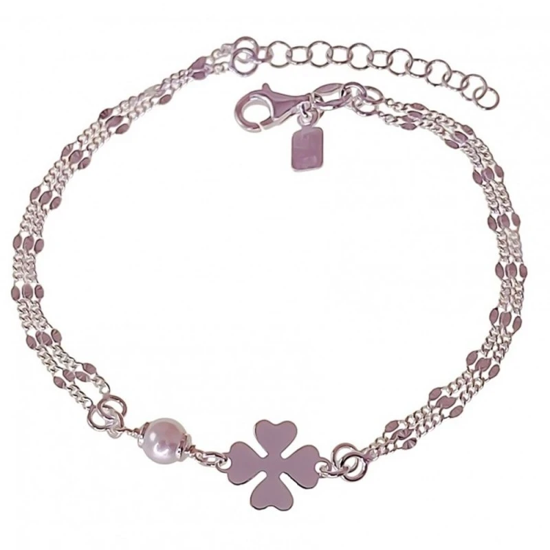 Pulsera Plata Ley 925m mujer 17 cm. cadena doble trébol 10 mm. combin