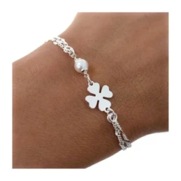 Pulsera Plata Ley 925m mujer 17 cm. cadena doble trébol 10 mm. combin