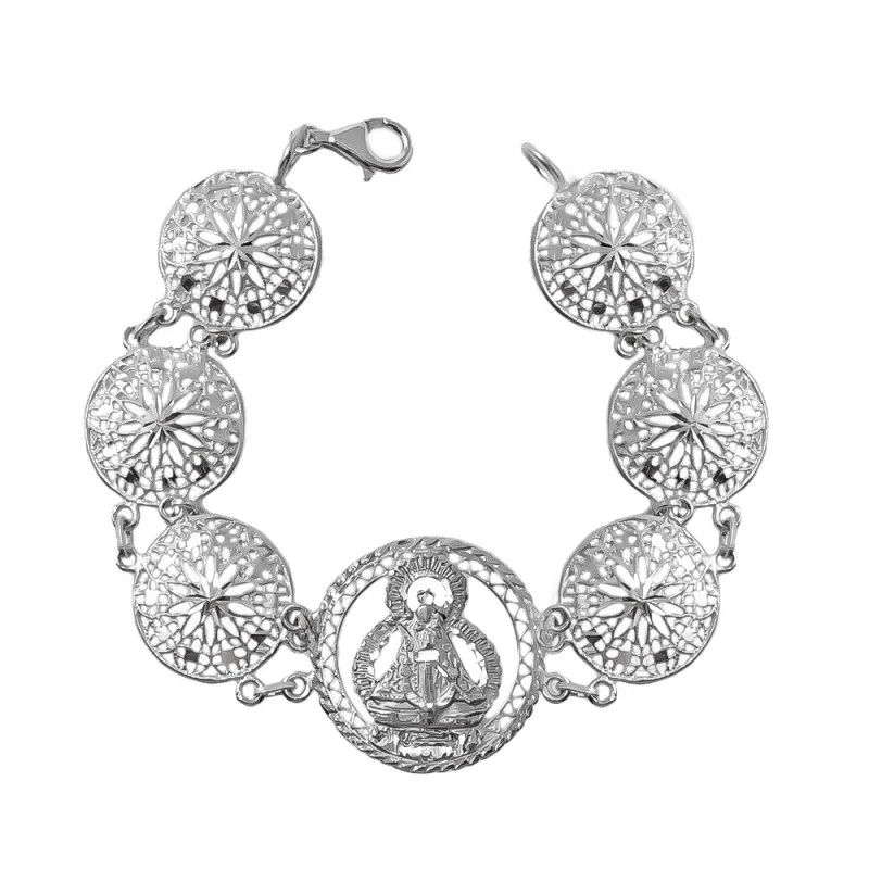 Virgen de la Cabeza Pulsera Plata Ley 925m maciza mujer 18 cm. filigr