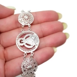 Virgen de la Cabeza Pulsera Plata Ley 925m maciza mujer 18 cm. filigr