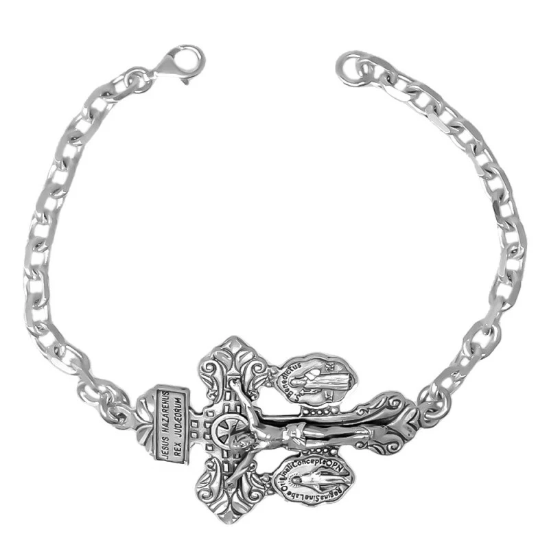 Cruz del Perdón Cristo Pulsera Plata Ley 925m maciza 20 cm. cadena fo
