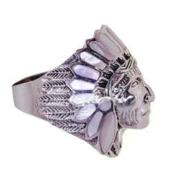 Sortija Plata Ley 925m unisex cabeza indio 31.5 mm. detalle nácar