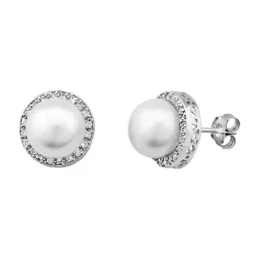 Pendientes plata Ley 925m rodiada 13mm. perla orla circonitas