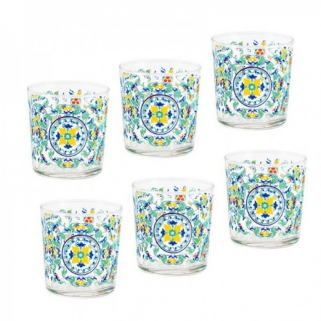 Pack seis vasos cristal modelo NATURE 9 cm. multicolor detalles formas variadas