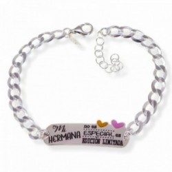 Pulsera plata Ley 925m mujer 18 cm. barbada 5 mm. chapa detalle corazones esmlatados mensaje MI