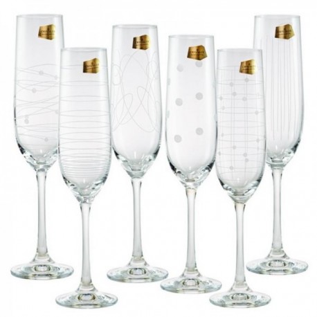 Set 6 copas cava decoradas modelo ELEMENTS 24 cm. motivos lineales surtidos 19 cl.