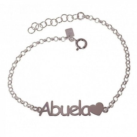 Pulsera Plata Ley 925m motivo Abuela corazón cadena rolo 17 cm.