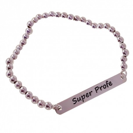 Pulsera Plata Ley 925m placa SUPER PROFE bolas 4 mm.