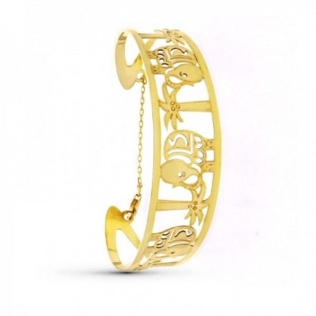 Pulsera rígida Oro 18k elefantes palmeras 20 mm. láser