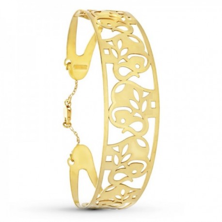 Pulsera Oro 18k rígida motivo elefantes detalles calados brazalete