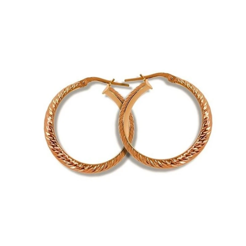 Pendientes Aro 20 mm. Plata Ley 925m chapado oro media caña dibujo