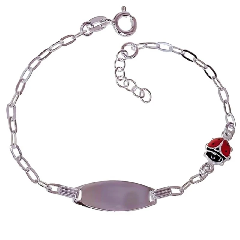 Esclava Pulsera Plata Ley niña 14.5 cm. forzada alargada chapa ovalad