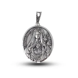 Inmaculado Corazón de María Medalla Plata Ley 925m maciza 27 mm. deta