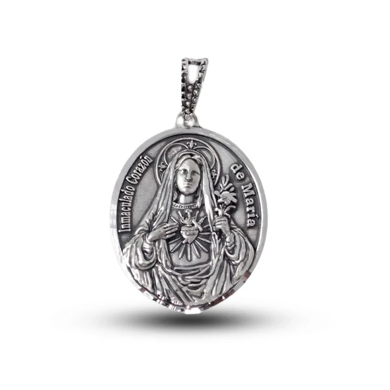 Inmaculado Corazón de María Medalla Plata Ley 925m maciza 27 mm. deta