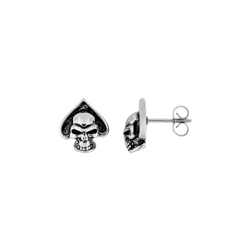 Pendientes Acero Inoxidable calavera 12 mm. combinada forma trébol