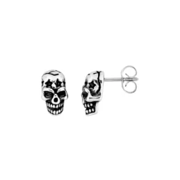Pendientes Acero Inoxidable calavera 11 mm. detalle estrellas