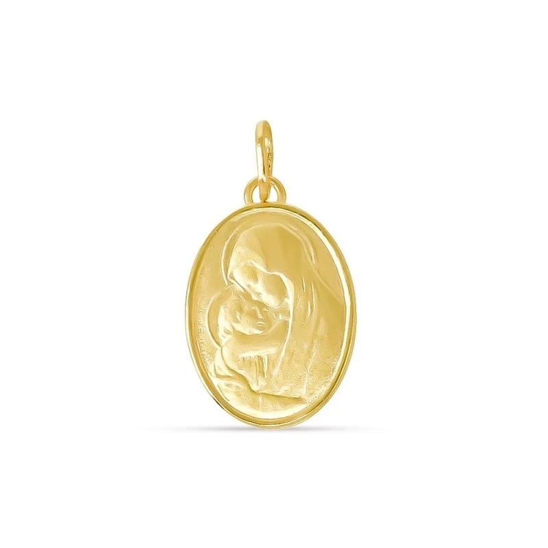 Virgen María Niño Chapada Oro 20 mm. ovalada latón. Chapado Oro Alta