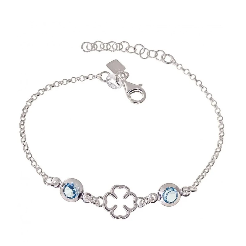 Pulsera Plata Ley 925m cadena rolo 15 cm. trébol calado 9 mm. circoni