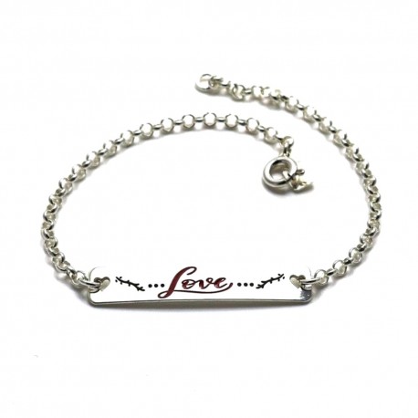 Pulsera Plata Ley 925m 18 cm. cadena rolo chapa LOVE