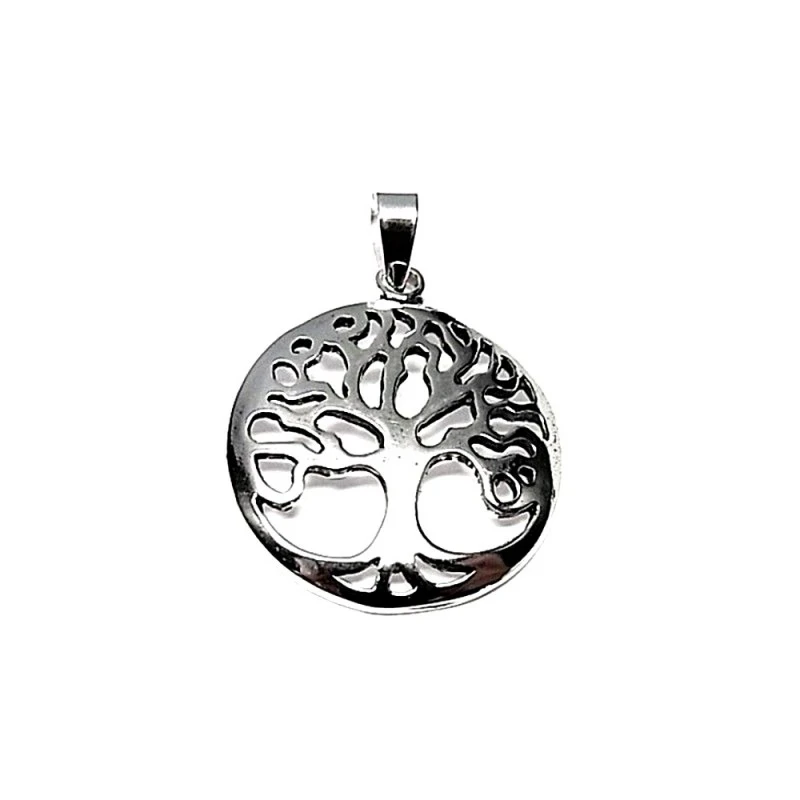 Colgante plata ley 925m oxidado liso 23mm. árbol vida [AA7696]