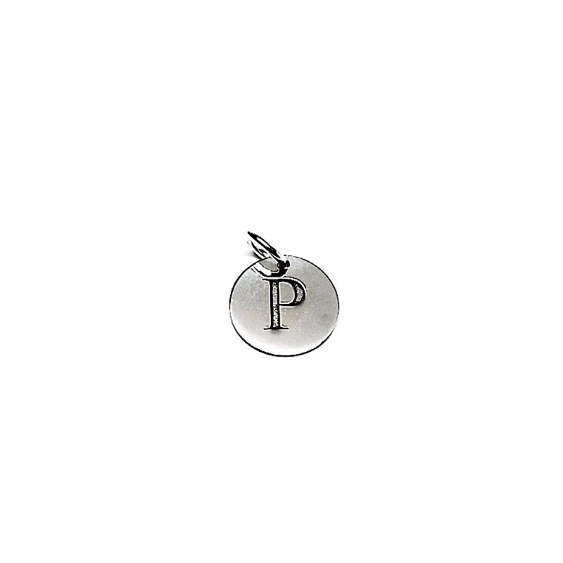 Colgante plata ley 925m liso 12mm. disco letra P asa abierta [AA7765]