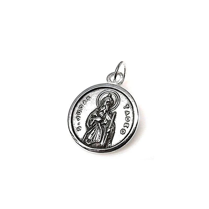 Colgante plata ley 925m liso oxidado 19mm. San Judas Tadeo [AA7834]