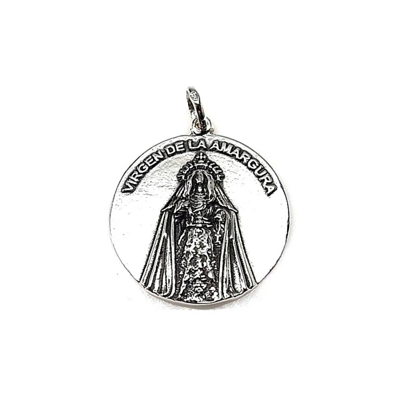 Colgante plata ley 925m 30mm. medalla Virgen Amargura [AA8332]