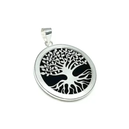 Colgante plata ley 925m 40mm. árbol vida acetato negro cerco [AA8340]
