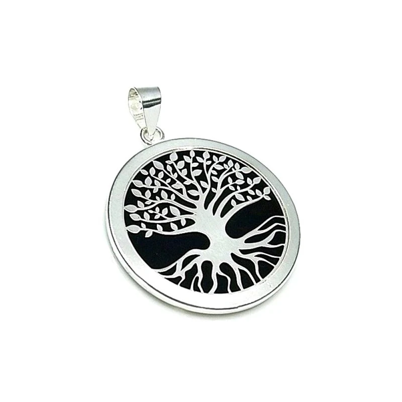 Colgante plata ley 925m 40mm. árbol vida acetato negro cerco [AA8340]
