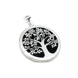Colgante plata ley 925m 40mm. árbol vida acetato negro cerco [AA8344]
