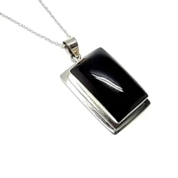 Colgante plata ley 925m 30mm. piedra negra [AA8411]