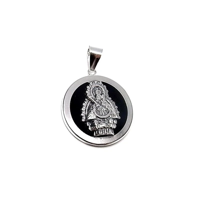 Colgante plata ley 925m 30mm. acetato negro Virgen Cabeza [AA8483]
