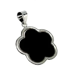 Colgante plata ley 925m 25mm. flor acetato negro [AA8498]