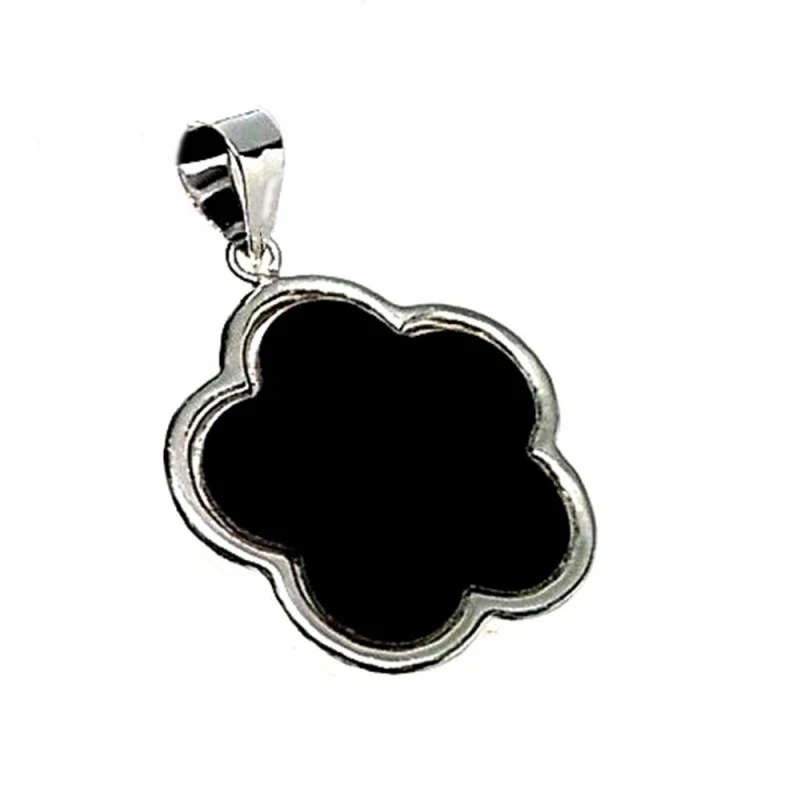 Colgante plata ley 925m 25mm. flor acetato negro [AA8498]