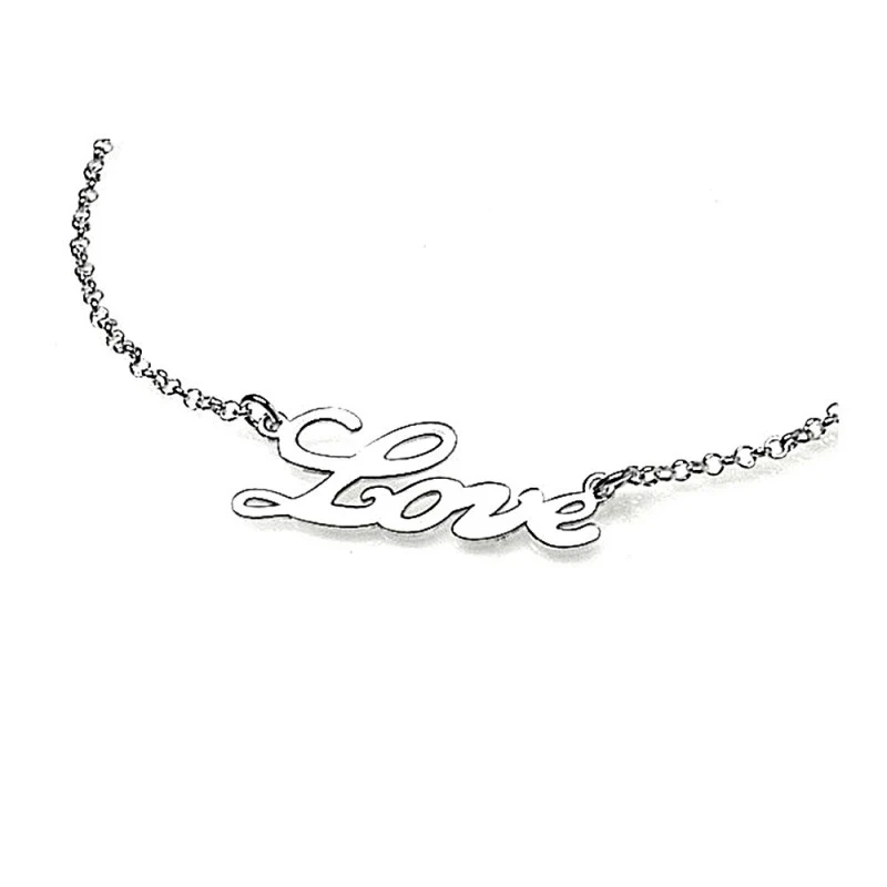 Gargantilla plata ley 925m lisa letras LOVE cadena rolo [AA9709]