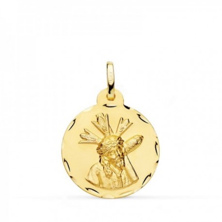 Cristo del Gran Poder de Sevilla Medalla Oro 9k unisex 20 mm. borde tallado