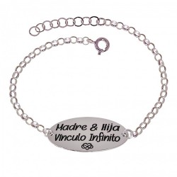 Pulsera Plata Ley 925m mujer 16.5 cm. cadena rolo chapa ovalada MADRE & HIJA VÍNCULO INFINITO