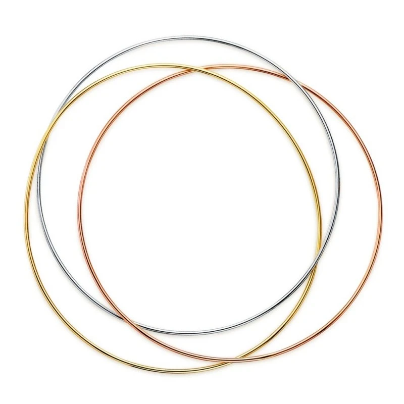 Pulsera Oro Tricolor 18k mujer 62 mm. tres aros lisa ancho 1 mm.