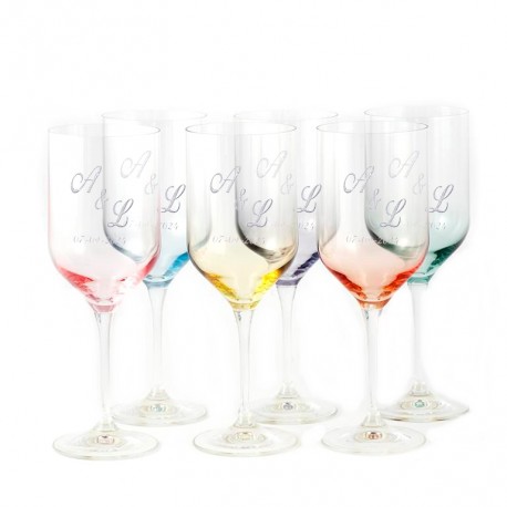 Set 6 copas vino 48 cl. cristal colores personalizadas grabado nombre o texto elegir